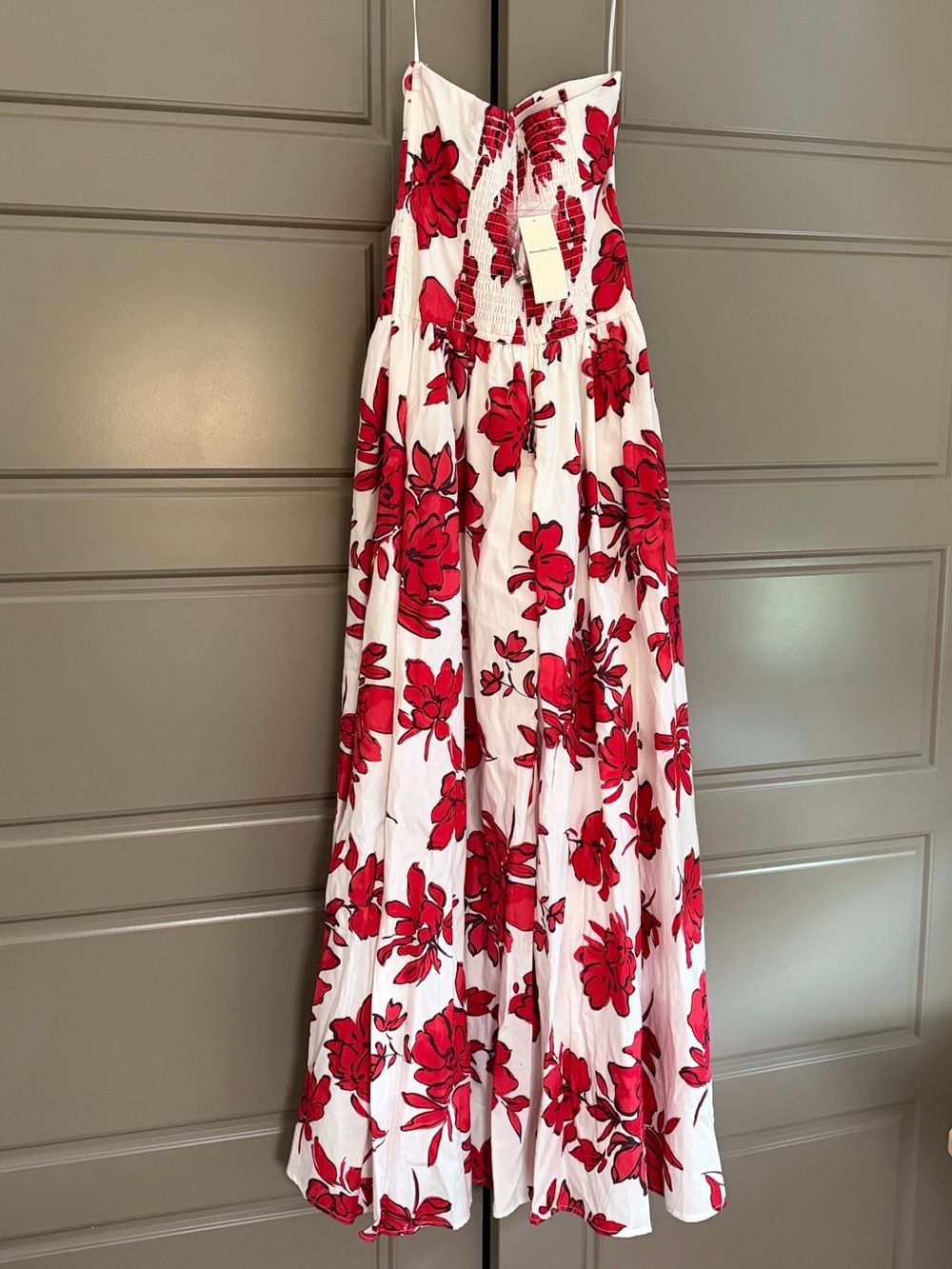 Strapless Drop-Waist Maxi Dress - red floral, XS Petite - Picture 3 of 4